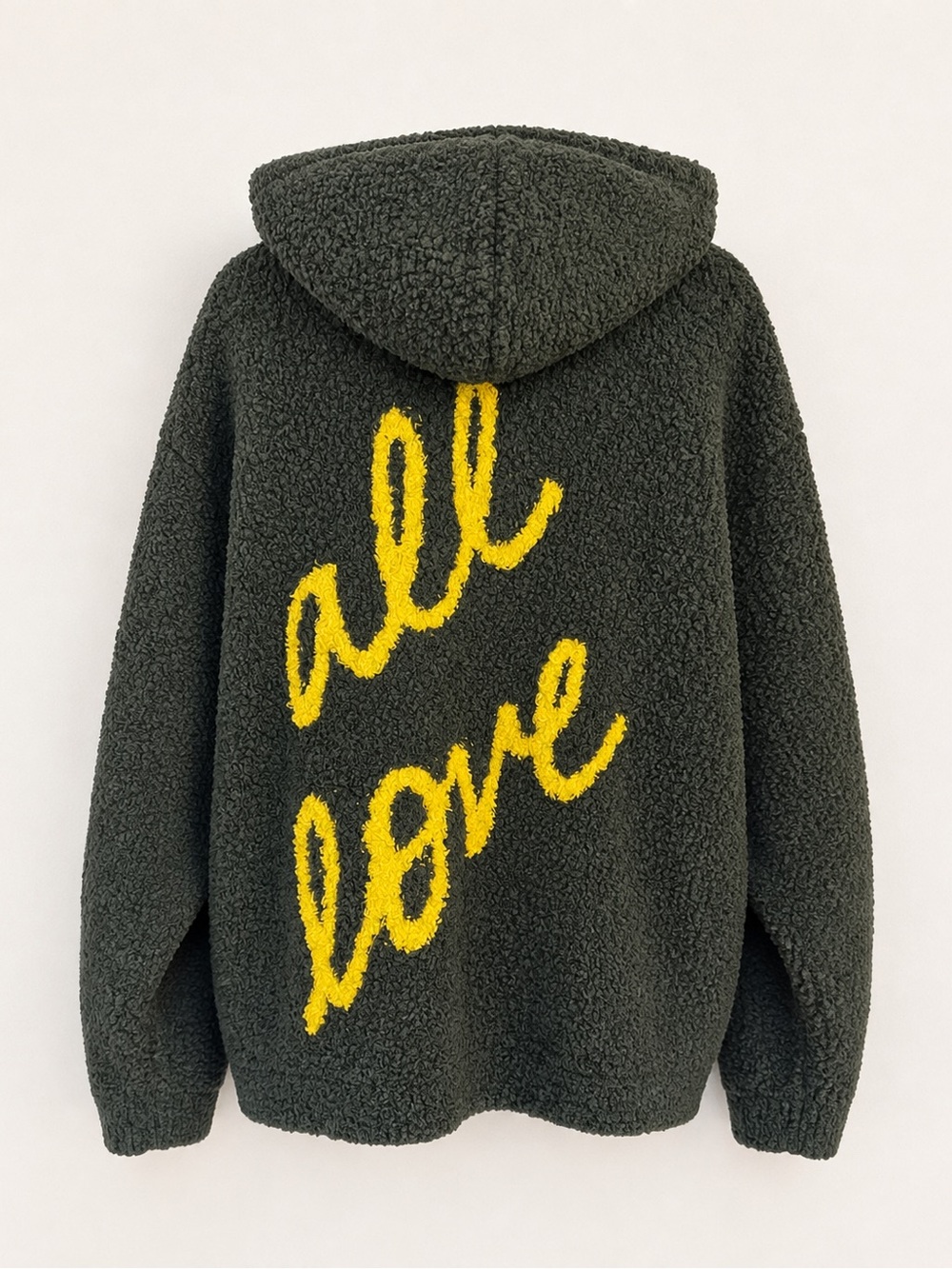 Aerie All Love Teddy Sherpa Hoodie Green Yellow Oversized M Packers Jordan Love
